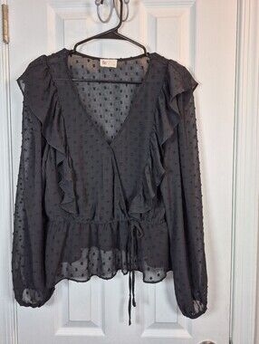 So Black Swiss Dot Sheer Ruffle Top Vamp Romantic Dark Coquette L